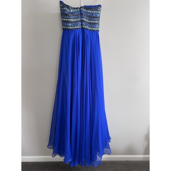 Sherri Hill Royal Blue Beaded Strapless Formal Gown Evening Party‎ Dress - Picture 4 of 9